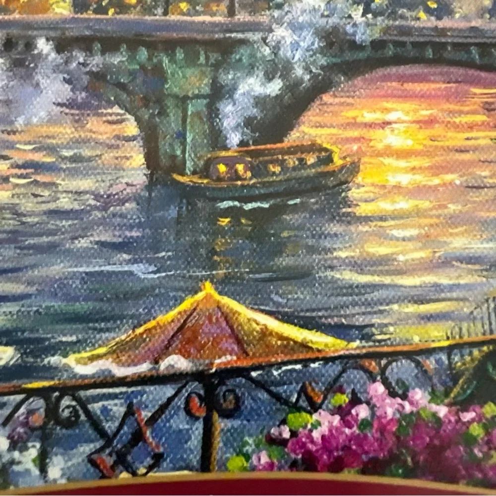 Tea Time in Paris HTF 500 pc Puzzle Stylized Eiffel Tower Bridge Boats Outside - Picture 5 of 10